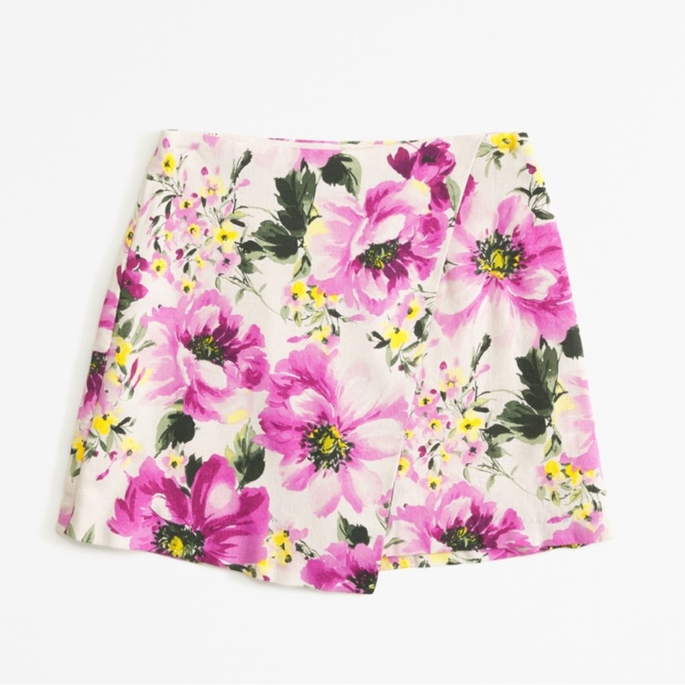 Pink Floral Asymmetrical Skort